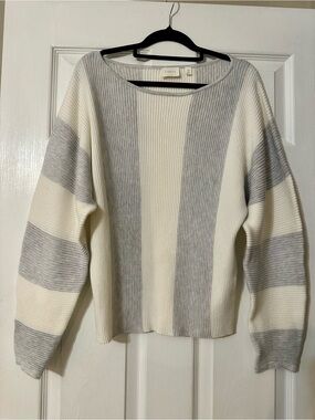 Cyrus Light Gray Ribbed Scoop Neck Sweater
